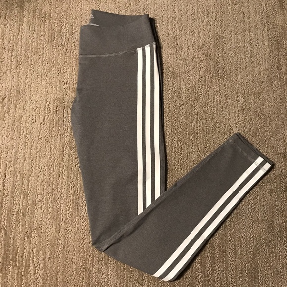Women’s Adidas Light Heather Grey & White Side 3 Stripes Training Leggings - Picture 4 of 15